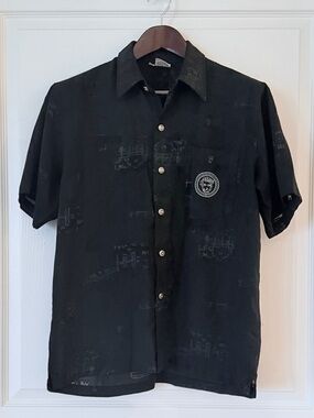 Versace Black Short Sleeve Embroidered Medusa Button-Down Shirt